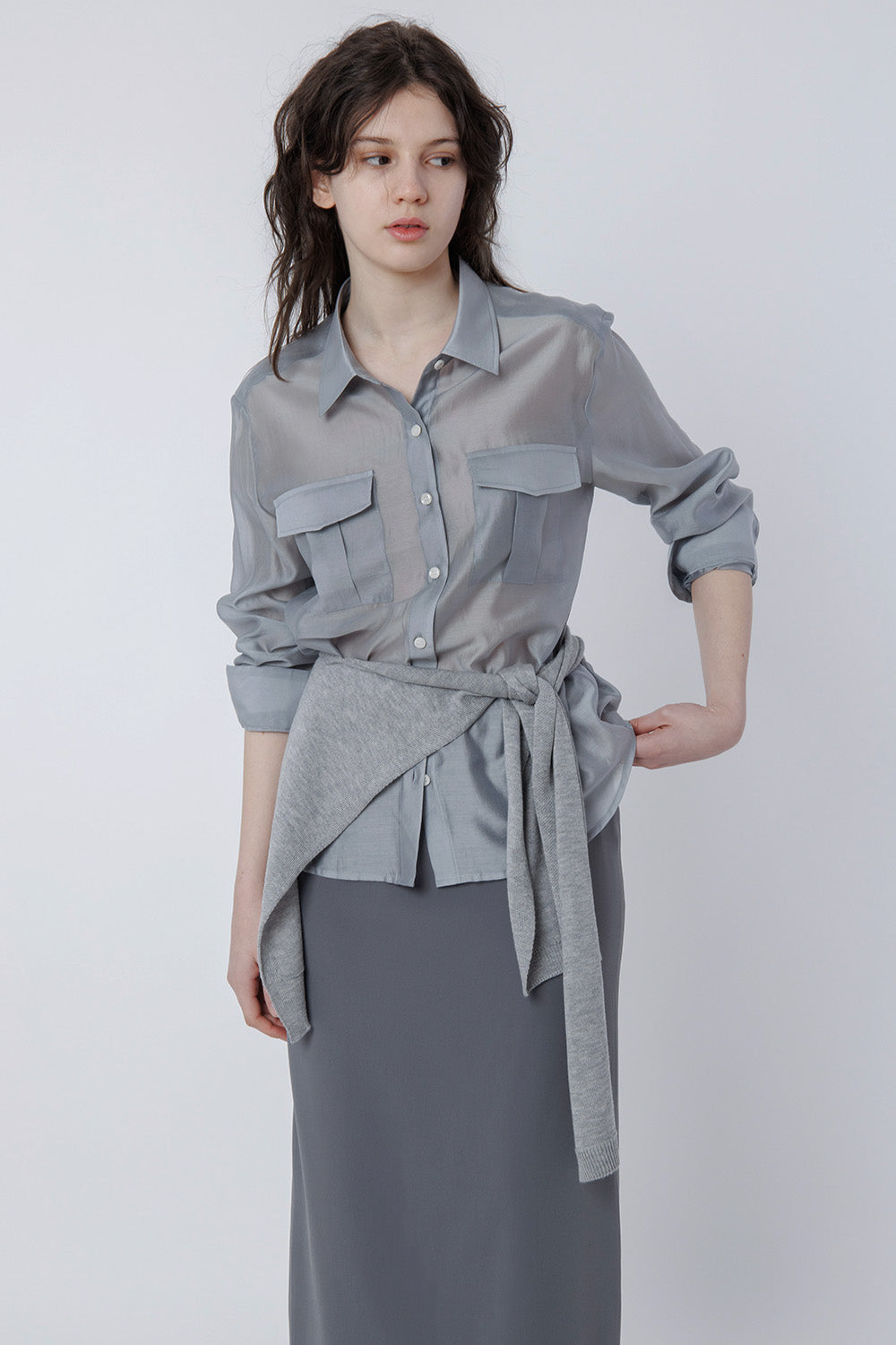 malinn pocket shirt blouse (grayish blue)