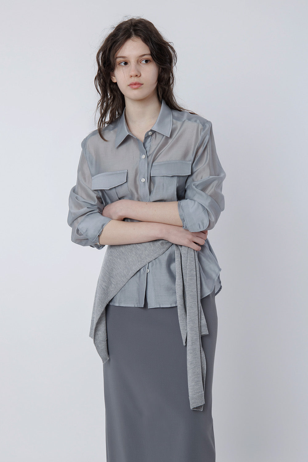 malinn pocket shirt blouse (grayish blue)