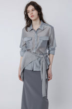 malinn pocket shirt blouse (grayish blue)