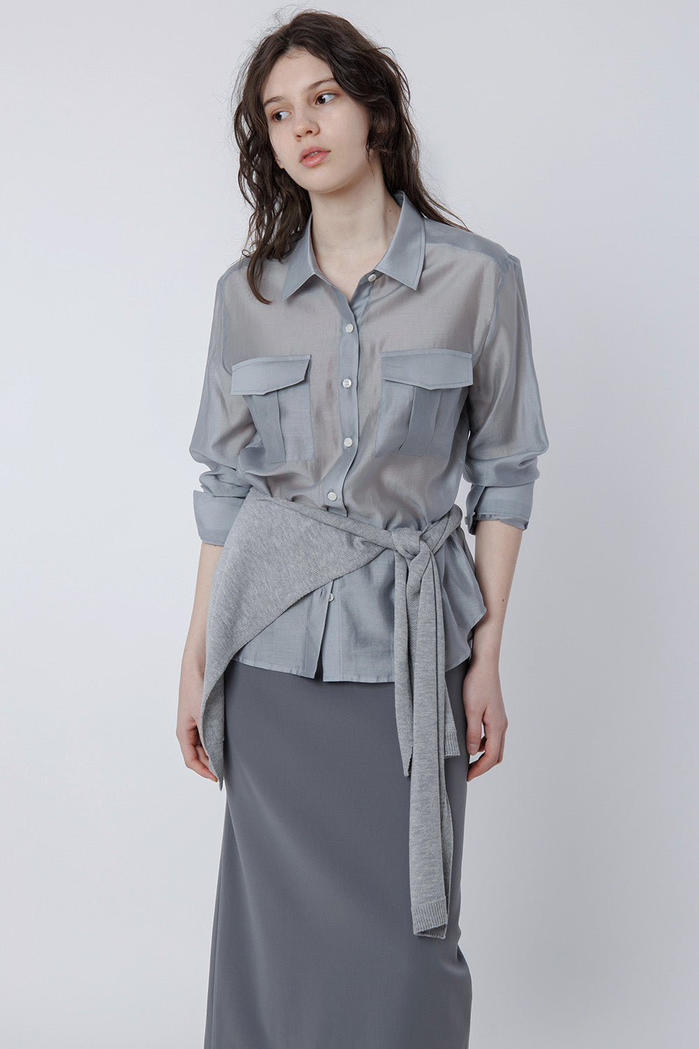 malinn pocket shirt blouse (grayish blue)