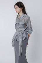 malinn pocket shirt blouse (grayish blue)
