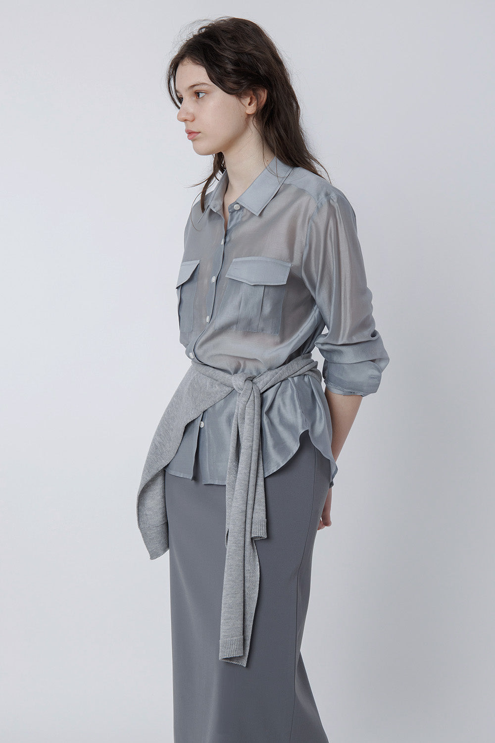 malinn pocket shirt blouse (grayish blue)