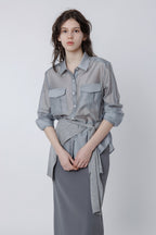 malinn pocket shirt blouse (grayish blue)