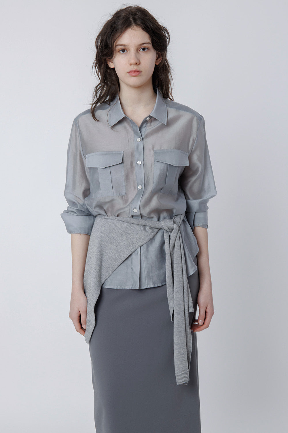 malinn pocket shirt blouse (grayish blue)