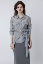 malinn pocket shirt blouse (grayish blue)