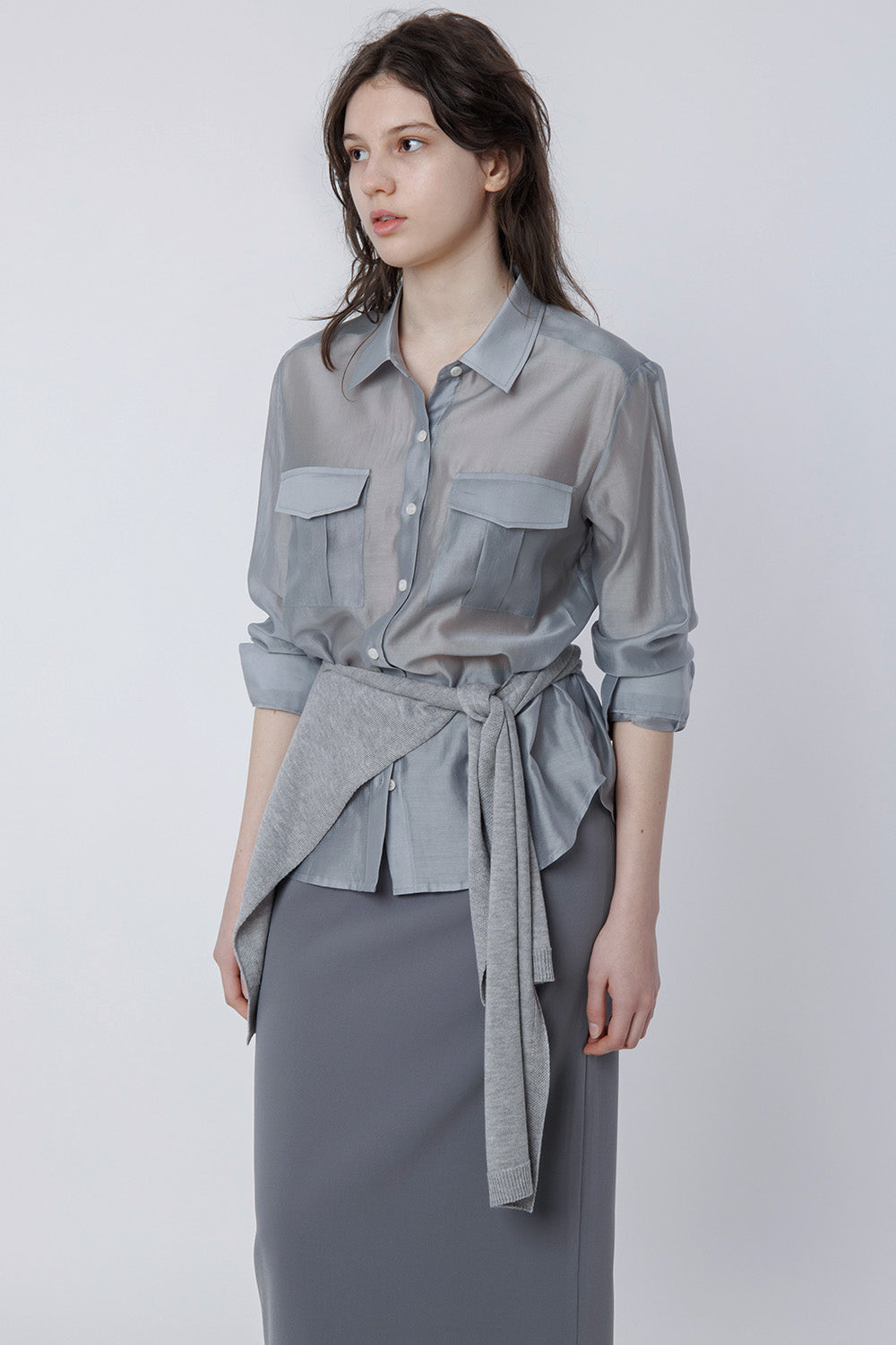 malinn pocket shirt blouse (grayish blue)