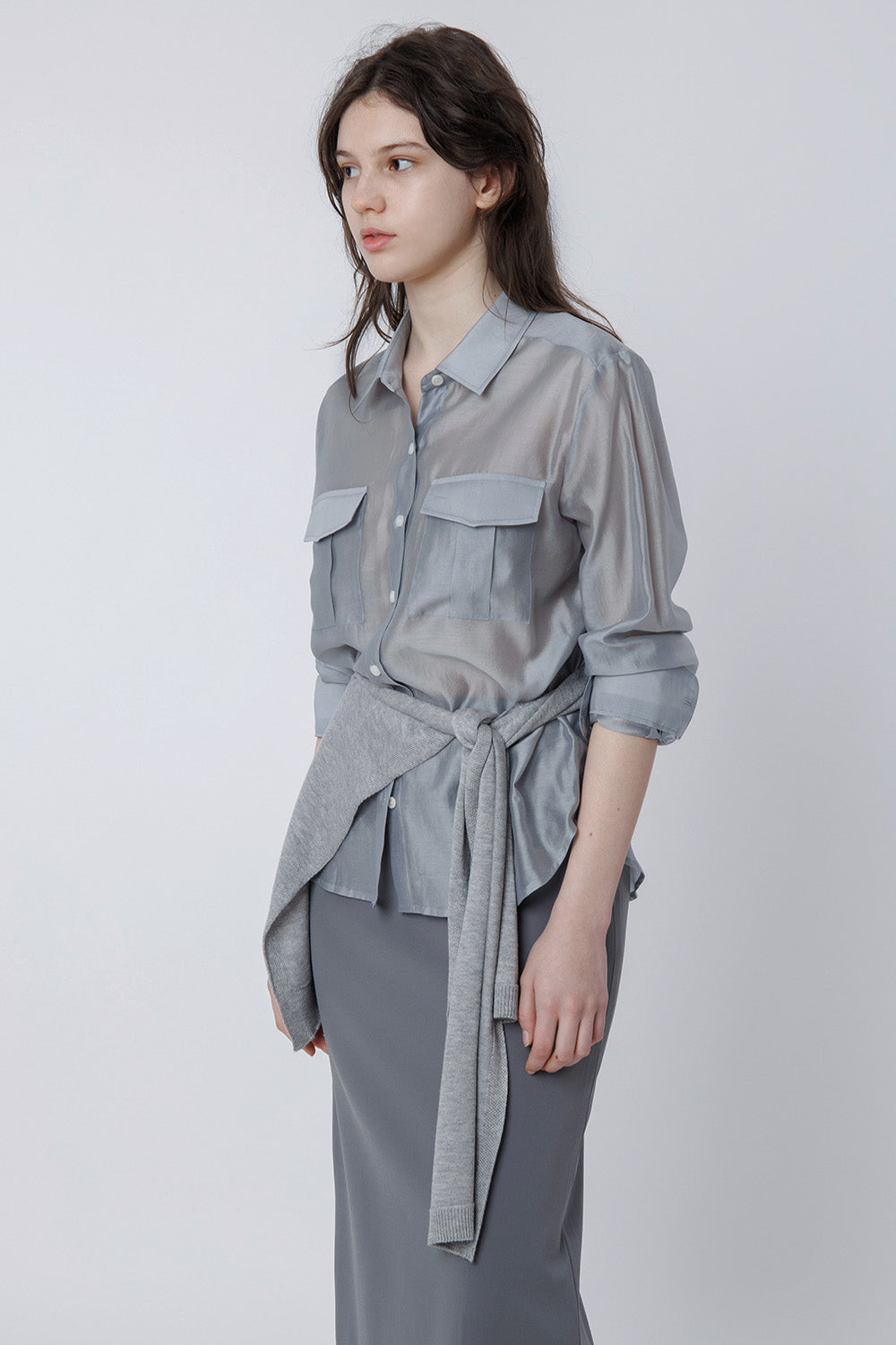 malinn pocket shirt blouse (grayish blue)