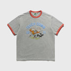 EASTLOGUE FELIX BREAKAWAY RUGBY RINGER T-SHIRTS / MELANGE GREY & SALMON