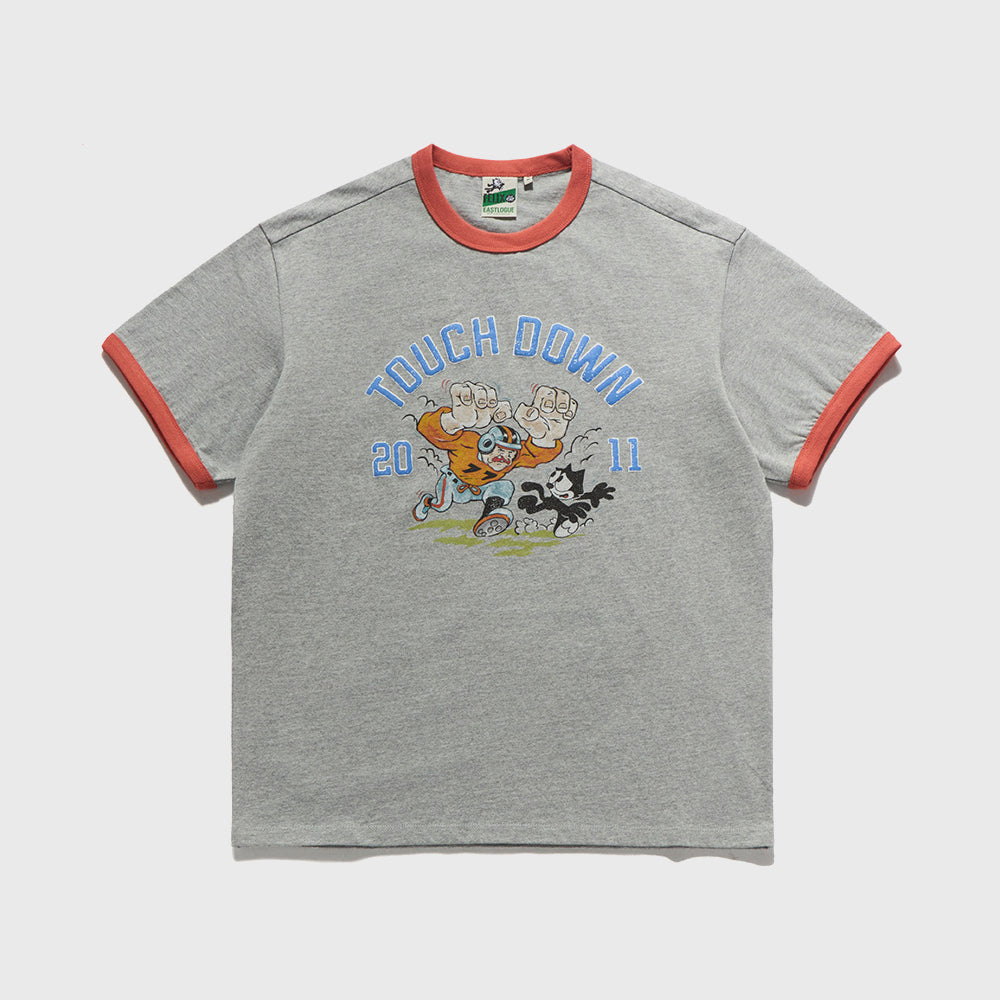 EASTLOGUE FELIX BREAKAWAY RUGBY RINGER T-SHIRTS / MELANGE GREY & SALMON
