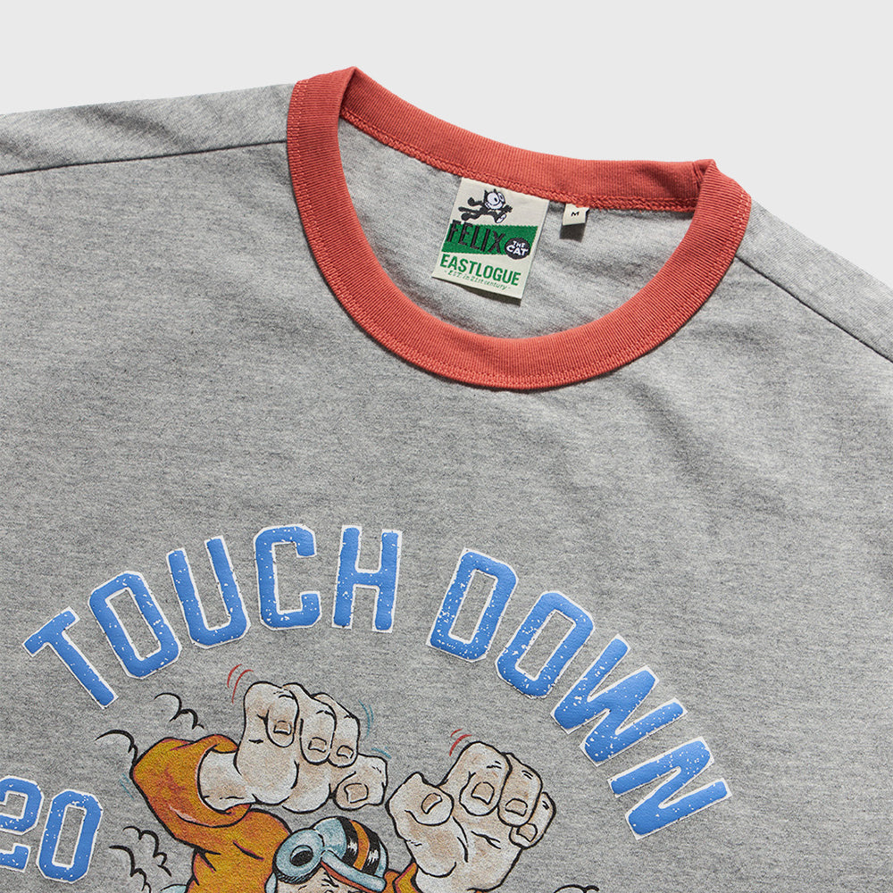 EASTLOGUE FELIX BREAKAWAY RUGBY RINGER T-SHIRTS / MELANGE GREY & SALMON