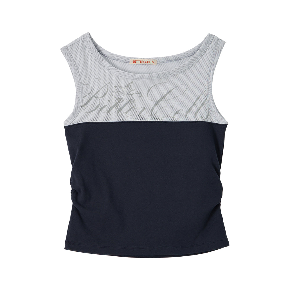 BITTERCELLS Mesh Off Shoulder Sleeveless-Navy