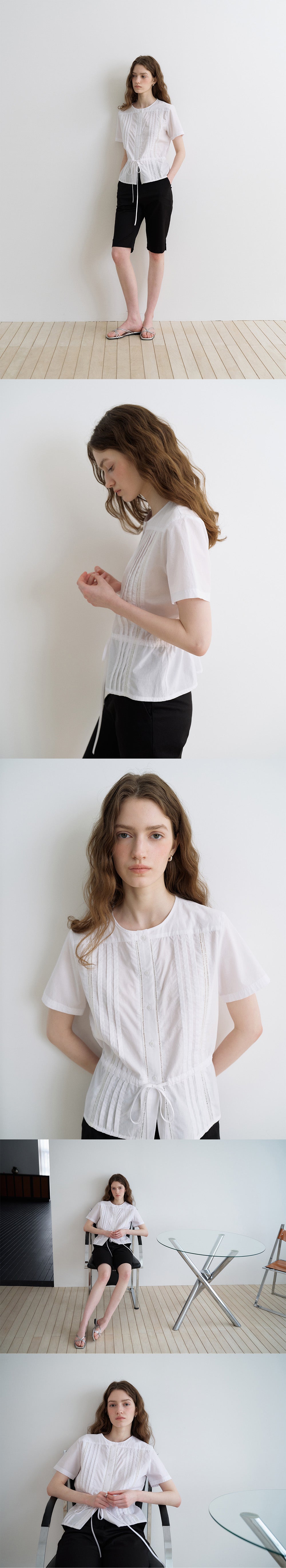 OURCOMOS comos 1720 classic pintuck blouse (white)