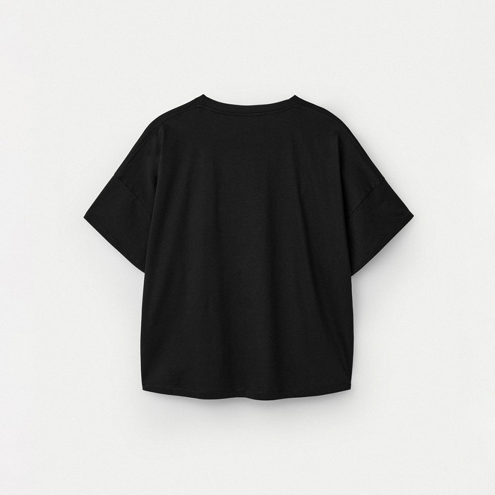 UMARMUNG Embroidery Oversized Crop T Shirts_Black