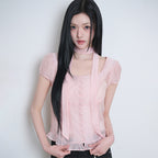 ILLIGO Ribbon tie square neck blouse pink