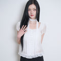 ILLIGO Ribbon tie square neck blouse white