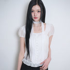 ILLIGO Ribbon tie square neck blouse white