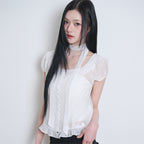 ILLIGO Ribbon tie square neck blouse white
