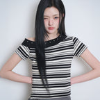 ILLIGO One Shoulder Studded Striped Top Black Ivory