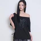 ILLIGO Ribbon shirring off-shoulder t-shirt - 3COLOR