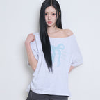 ILLIGO Ribbon shirring off-shoulder t-shirt - 3COLOR