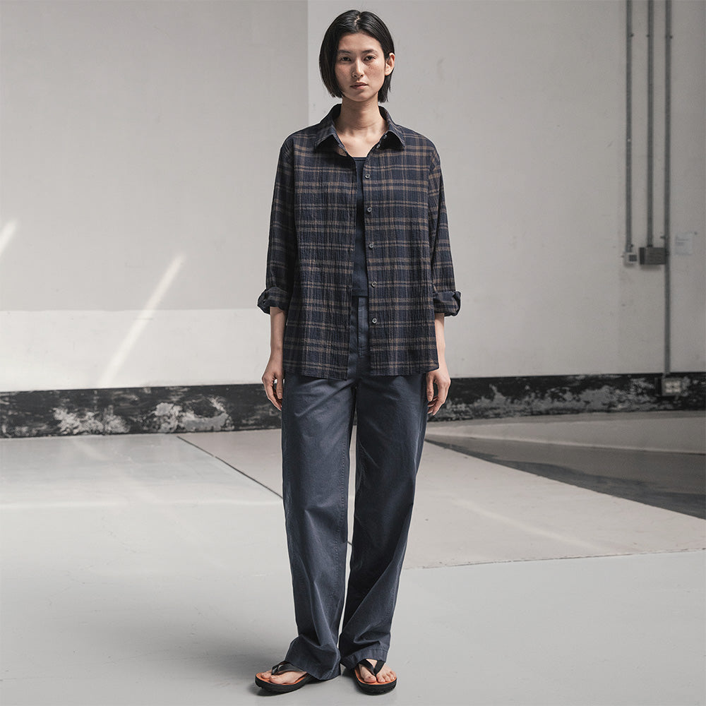 ANOTHER OFFICE W. W. Voile Oversized Shirt (Navy-Check)
