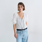 vem ver PUFF SLEEVE LACE TRIM BLOUSE_WHITE