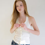 LETTER FROM MOON Letters Lace Button Halterneck Top (Cream)