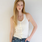 LETTER FROM MOON Letters Lace Button Halterneck Top (Cream)
