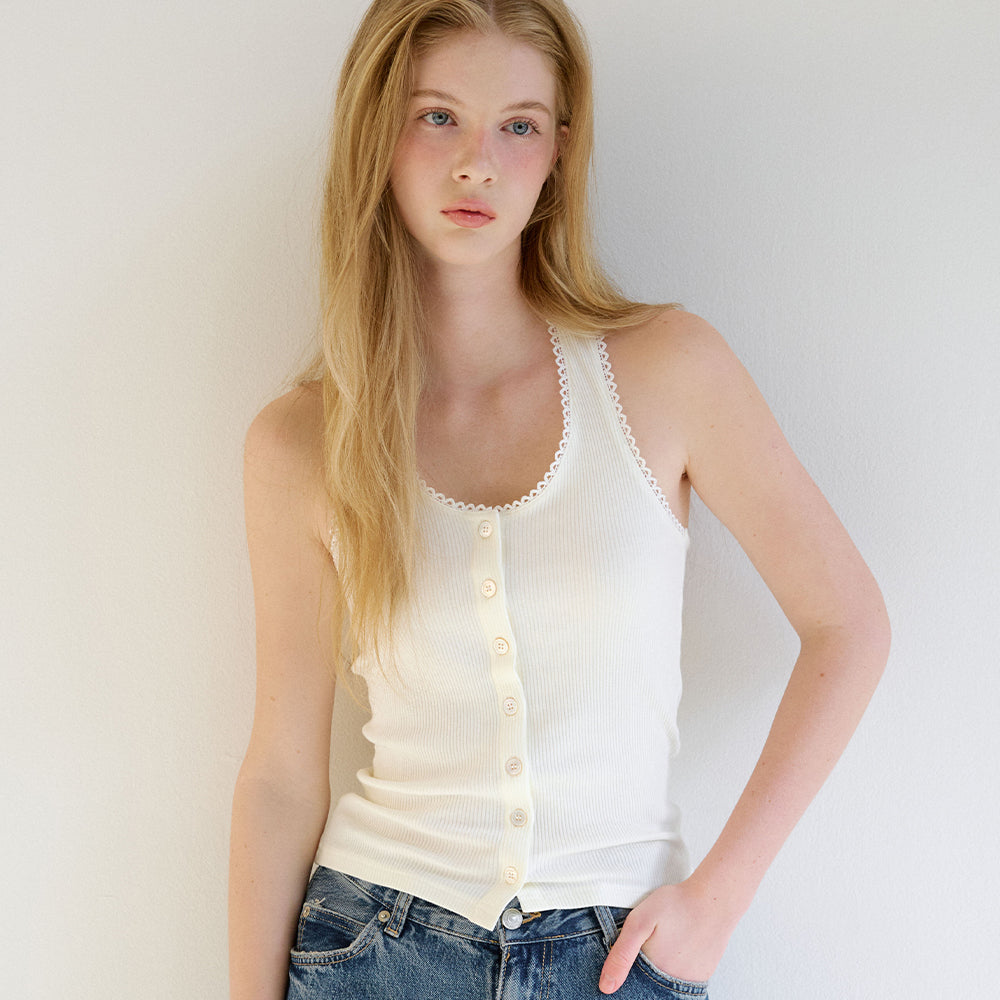 LETTER FROM MOON Letters Lace Button Halterneck Top (Cream)