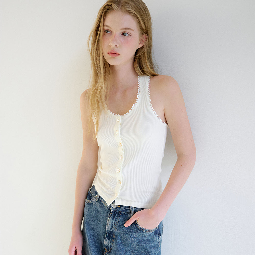 LETTER FROM MOON Letters Lace Button Halterneck Top (Cream)