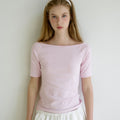 LETTER FROM MOON Letters semi-off shoulder 3/4 t-shirt (pink)
