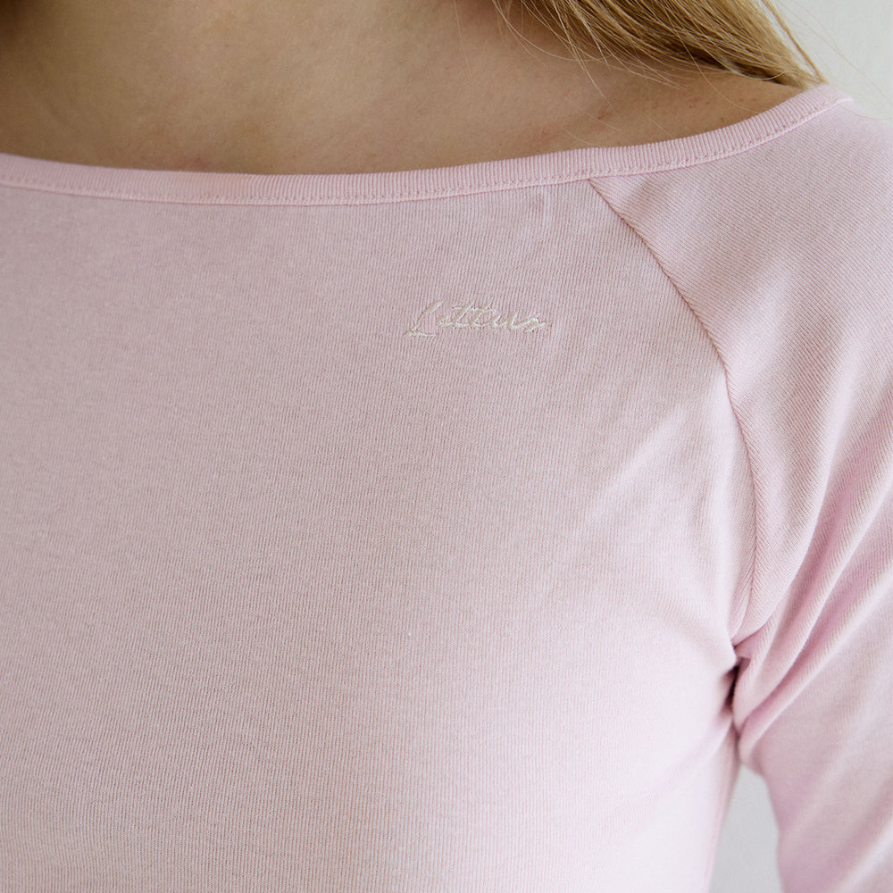 LETTER FROM MOON Letters semi-off shoulder 3/4 t-shirt (pink)
