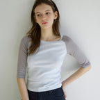 LETTER FROM MOON Letters Raglan Label T-Shirt (Sky Blue)