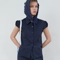 MA JOURNÉE DOT CAP SLEEVE SHIRT_NAVY