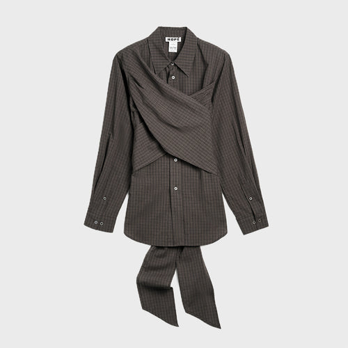 HOPE (concierge) (W) TWISTY SHIRT (WARM GREY MICRO CHECK 01519)