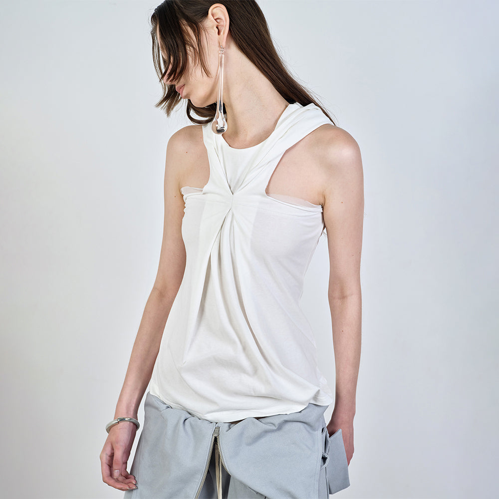 NACHE PINCHED HOODIE SLEEVELESS IVORY