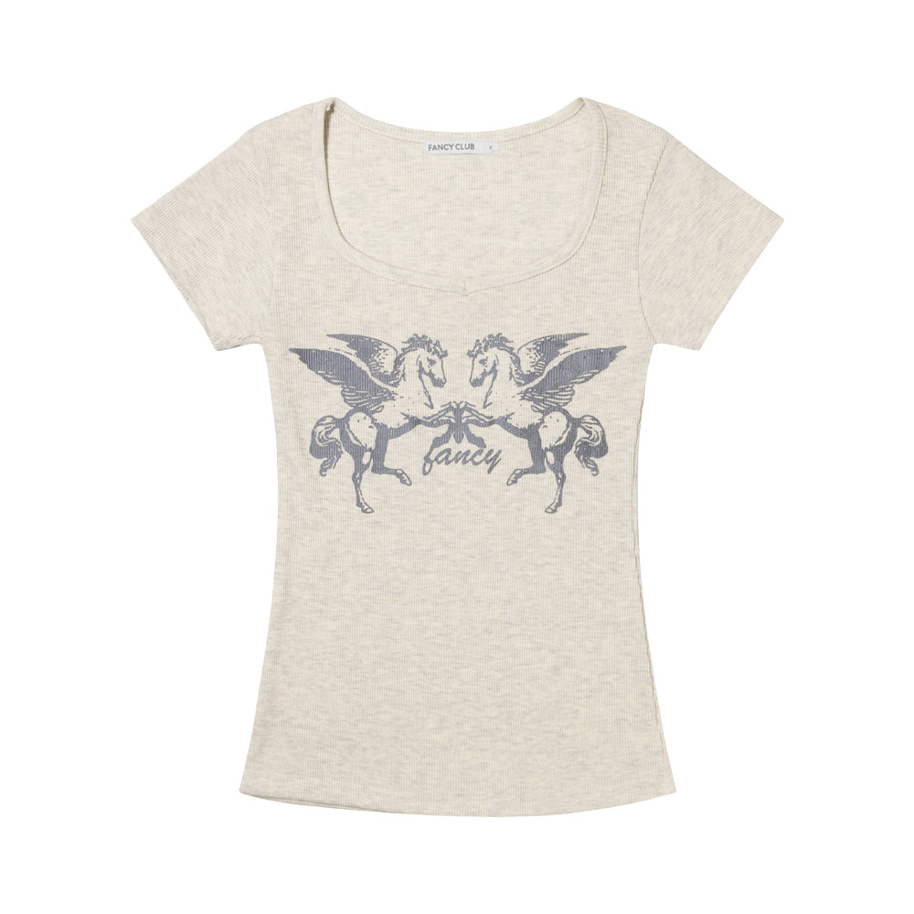FANCY CLUB PEGASUS RIBBED TOP (OATMEAL) F26QB058