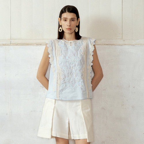 BARNEYS NEWYORK 26SS Clodie Embroidered Applique Top Blue