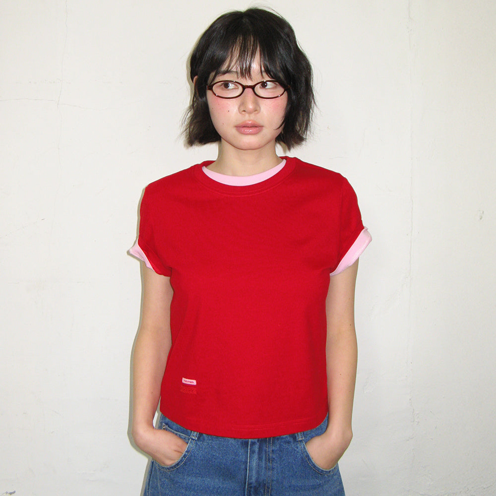 RONRON MINI LABEL CROP SHORT SLEEVE RED