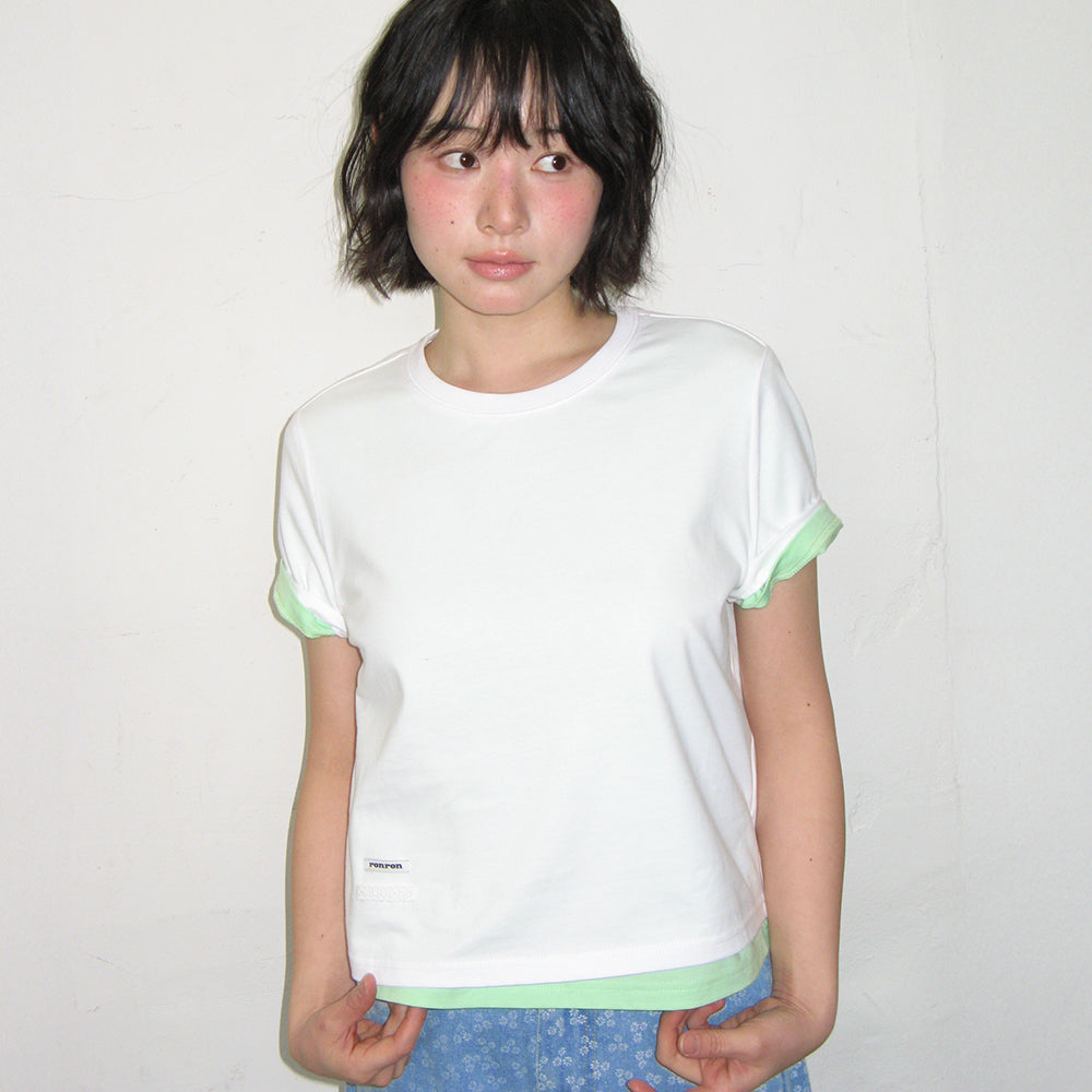 RONRON MINI LABEL CROP SHORT SLEEVE WHITE