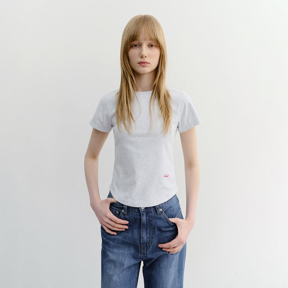 DUNST CURVED HEM SLIM TOP LIGHT MELANGE GREY_UDTS6B225G1