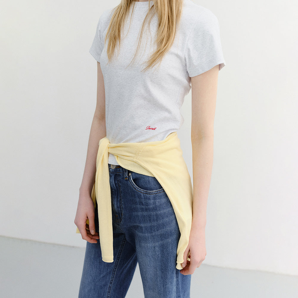 DUNST CURVED HEM SLIM TOP LIGHT MELANGE GREY_UDTS6B225G1