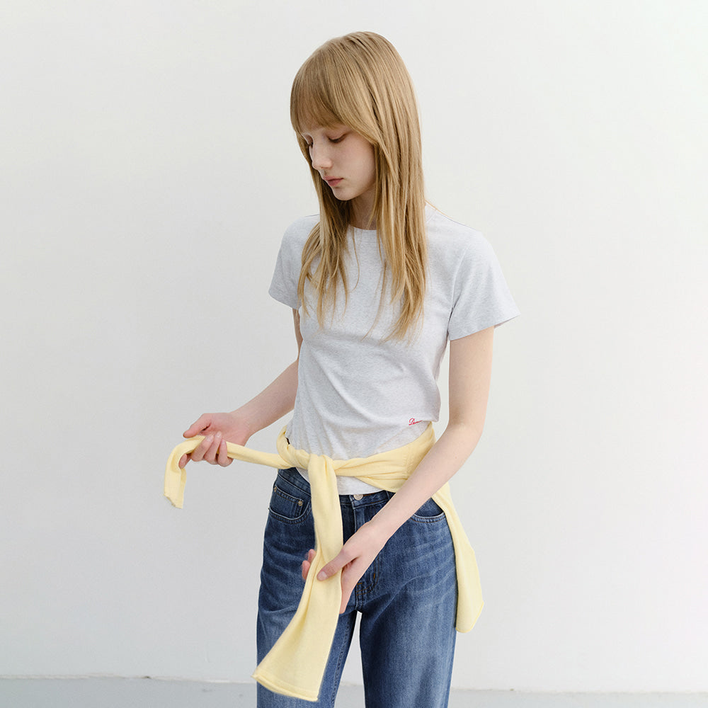 DUNST CURVED HEM SLIM TOP LIGHT MELANGE GREY_UDTS6B225G1