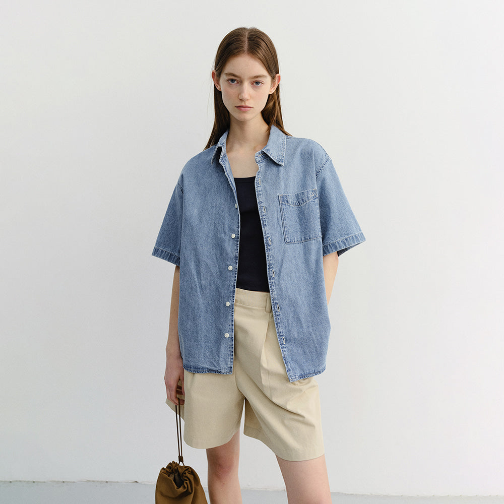 DUNST UNISEX LINEN DENIM SHIRT LIGHT BLUE_UDSH6B129B1