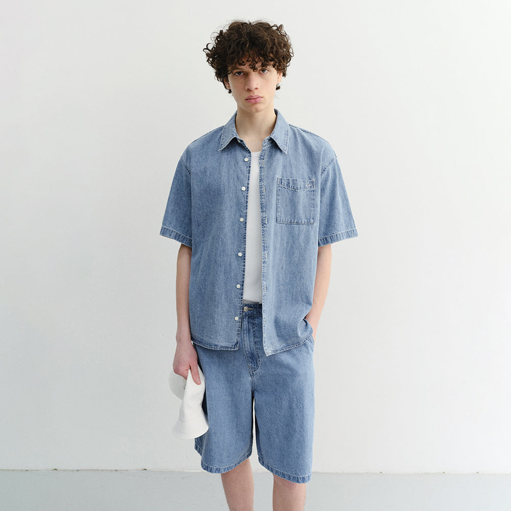 DUNST UNISEX LINEN DENIM SHIRT LIGHT BLUE_UDSH6B129B1