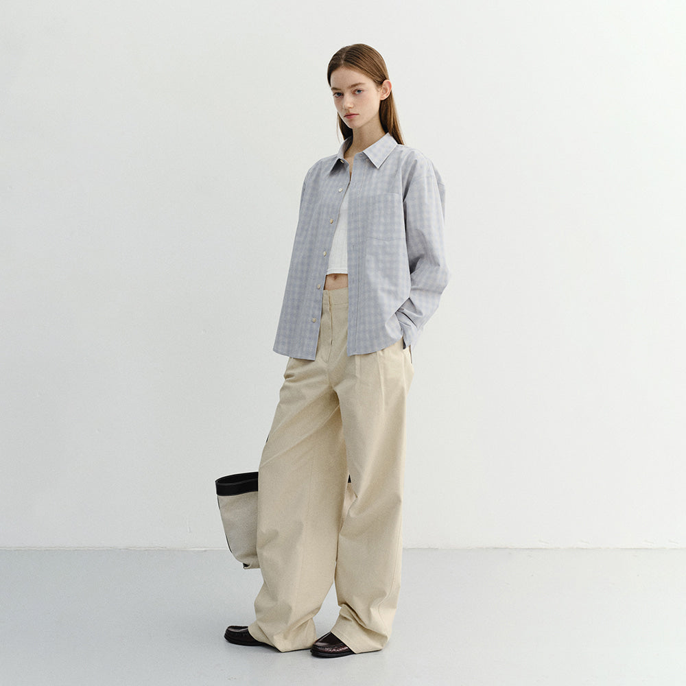 DUNST UNISEX CROPPED CHECKED SHIRT SOFT BLUE CHECK_UDSH6A116B1
