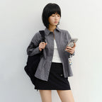 DUNST UNISEX CROPPED CHECKED SHIRT NAVY CHECK_UDSH6A116N2