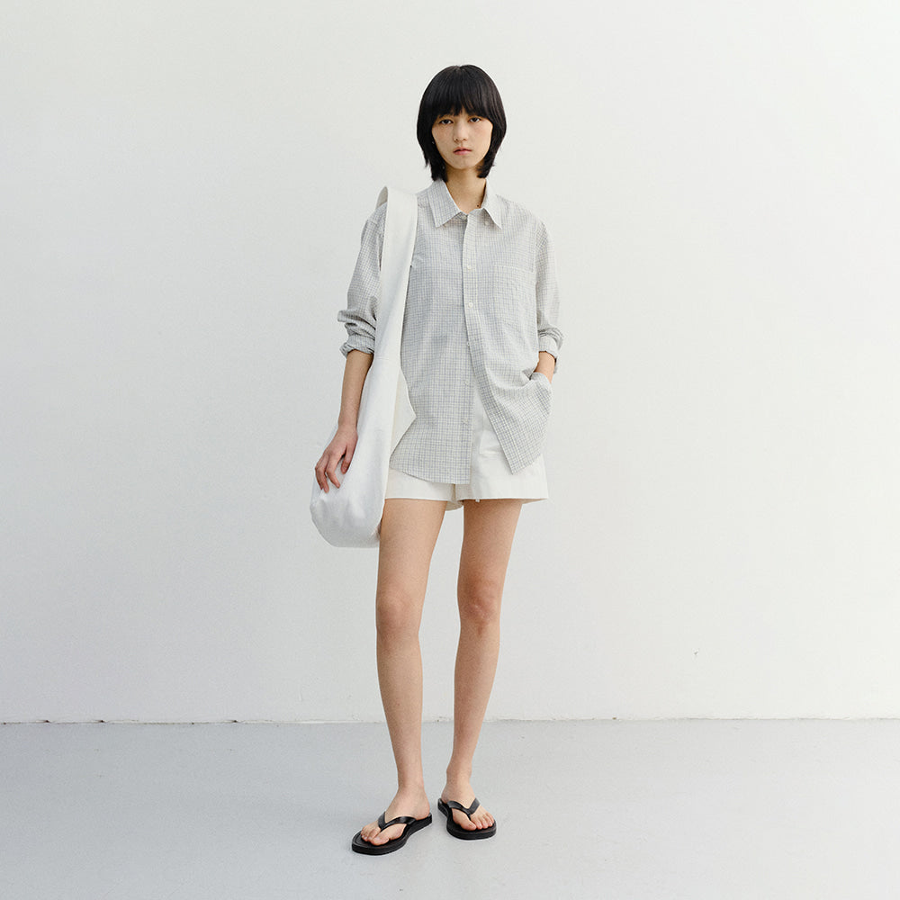 DUNST UNISEX SEERSUCKER BD SHIRT IVORY CHECK_UDSH6B127IV