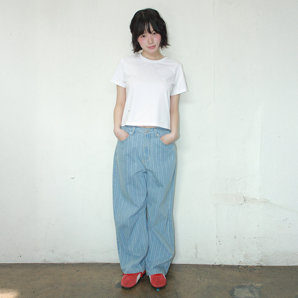 RONRON MINI LABEL CROP SHORT SLEEVE WHITE