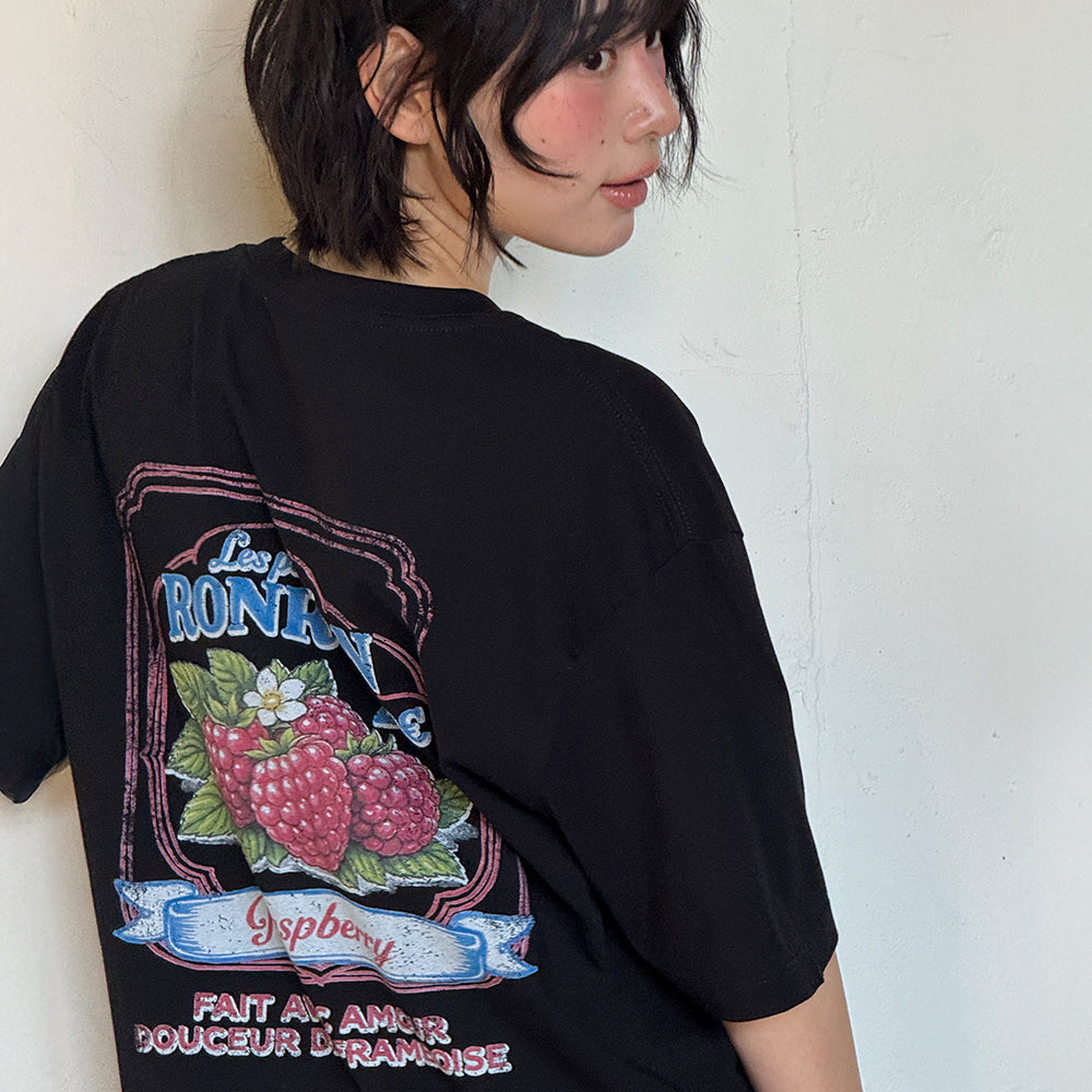 RONRON VINTAGE RASPBERRY OVER FIT T SHIRT BLACK